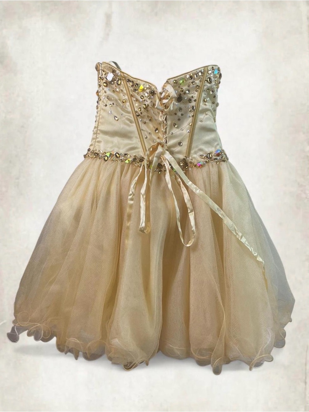 Gold Strapless Sweetheart Cocktail Dress with Crystal Embellishment - Picture 4 of 7
